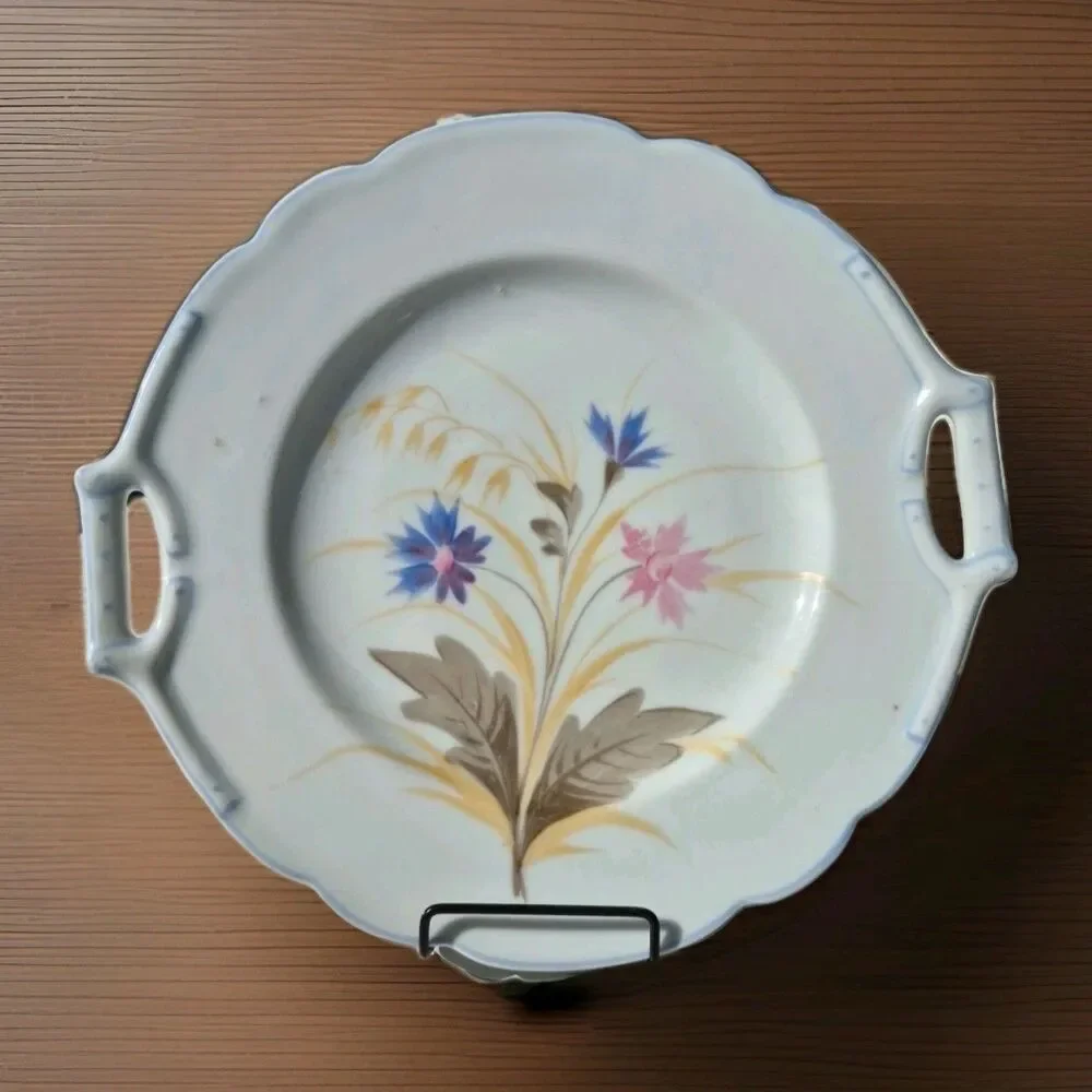 BSM Platter Brother Schwalb Merklin Austria Bohemia Scalloped Blue Rim Plate